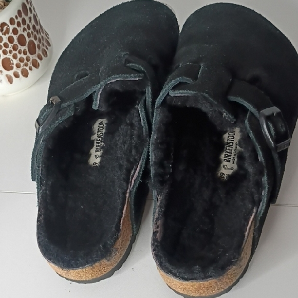 Birkenstock Boston Shearling Clogs Black Suede Leather Size 39 (US Women's 8) - Picture 10 of 12